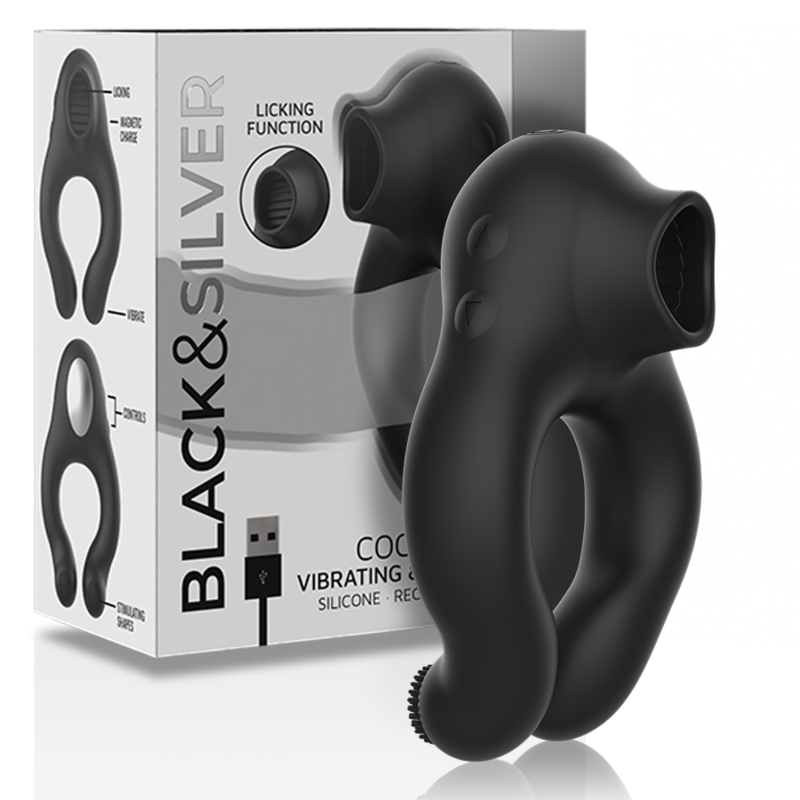 Black&silver - Anneau Vibrateur en Silicone 3 Moteurs Rechargeable Noir