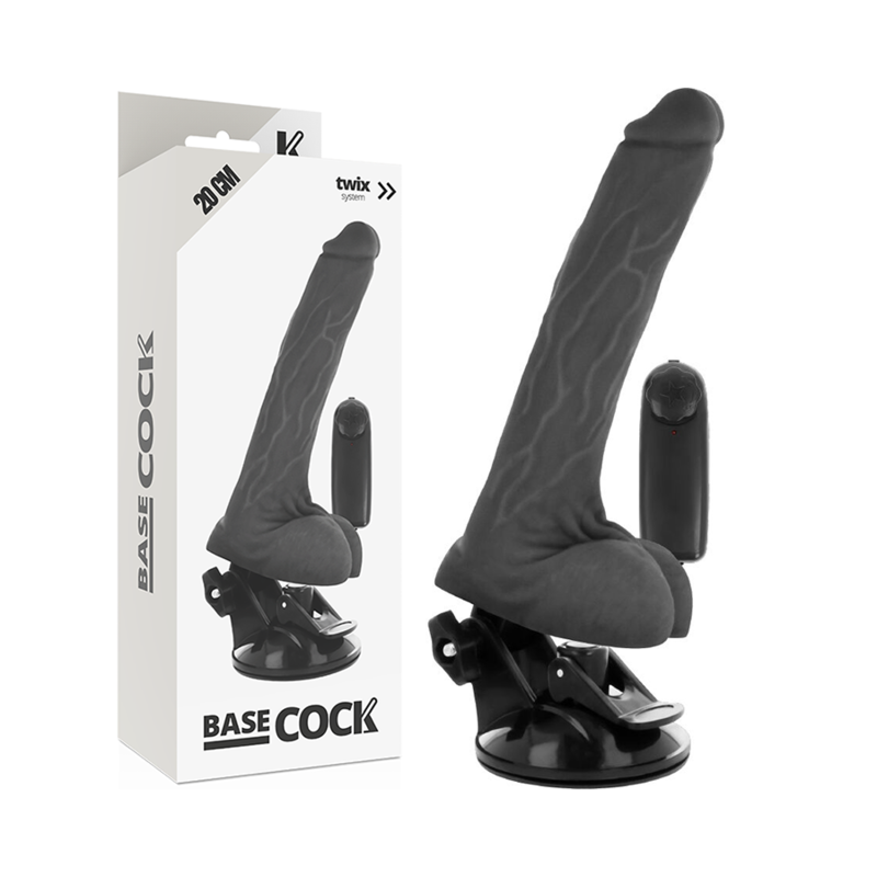 Basecock - Vibrateur Réaliste Noir Télécommande avec Testicules 20 Cm -o- 4 Cm