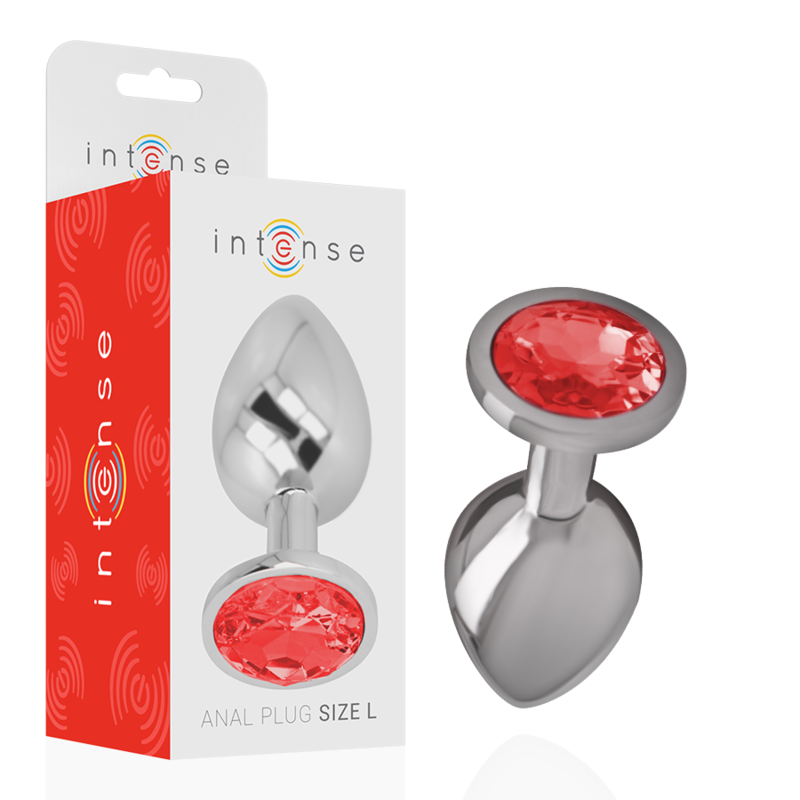 Intense - Plug Anal en Métal Aluminium avec Cristal Rouge Taille L