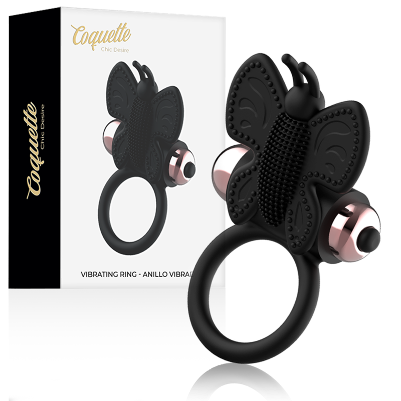 Coquette Chic Desire - Cockring Papillon avec Vibrateur Noir/ Or