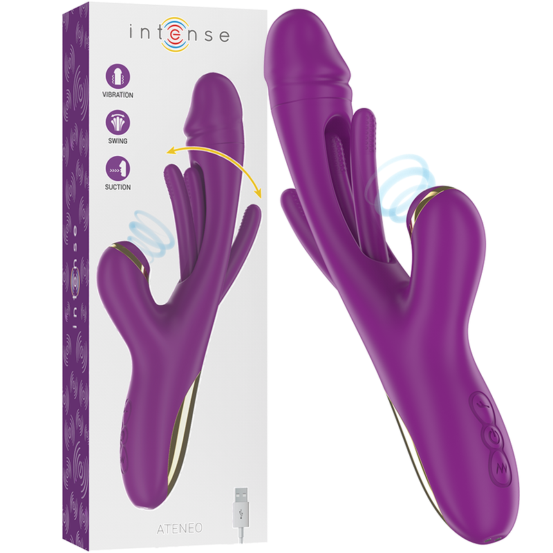 Intense - Ateneo Vibrateur Multifonction Rechargeable 7 Vibrations avec Langue Oscillante et Aspiration Violette