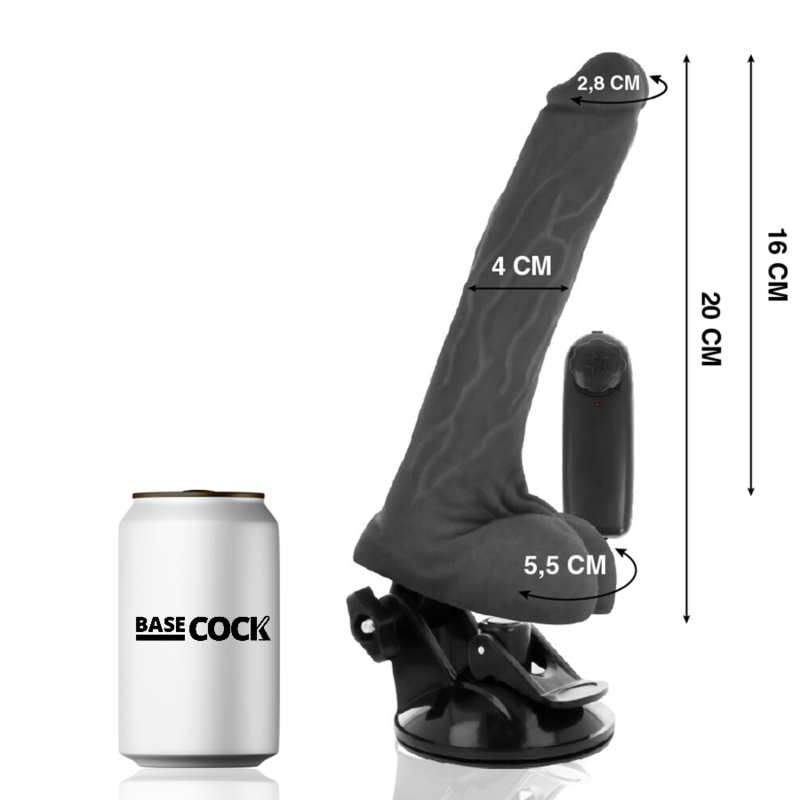 Basecock - Vibrateur Réaliste Noir Télécommande avec Testicules 20 Cm -o- 4 Cm