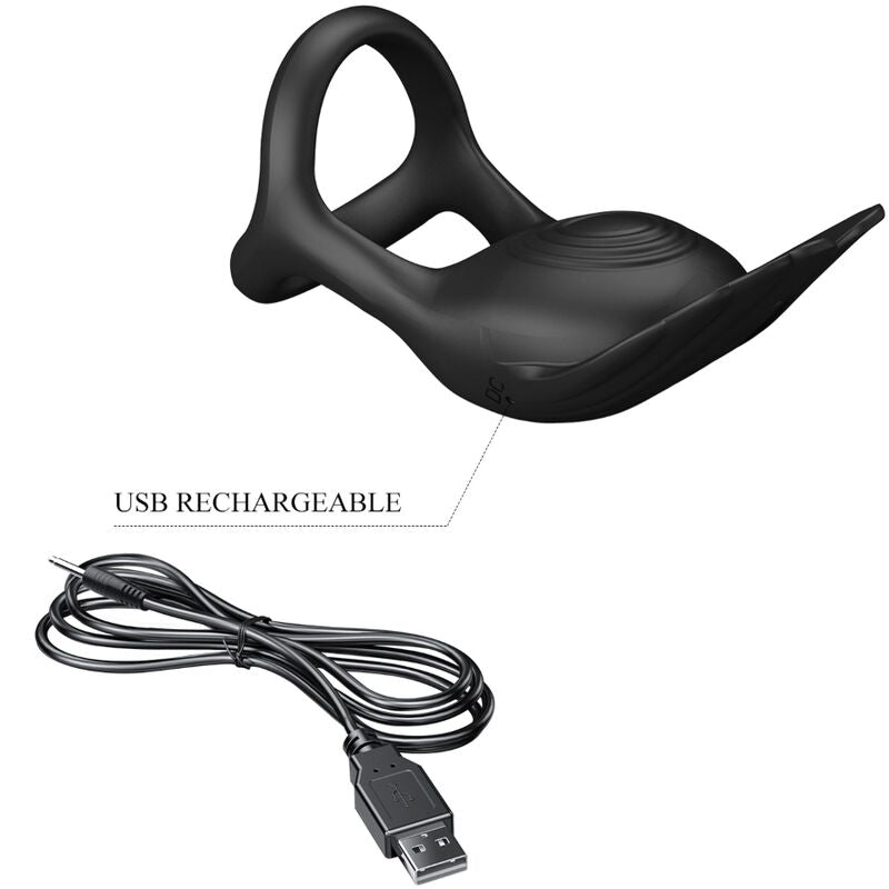 Pretty Love - Silas Anneau Pénis Vibrant 7 Vibrations Silicone Noir