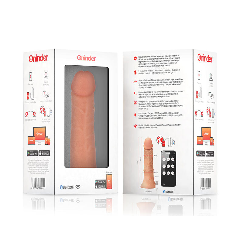 Oninder - Grand Gode Vibrateur Bogotá 9 Vitesses Naturel 22 Cm -o- 4,5 Cm - Application Gratuite