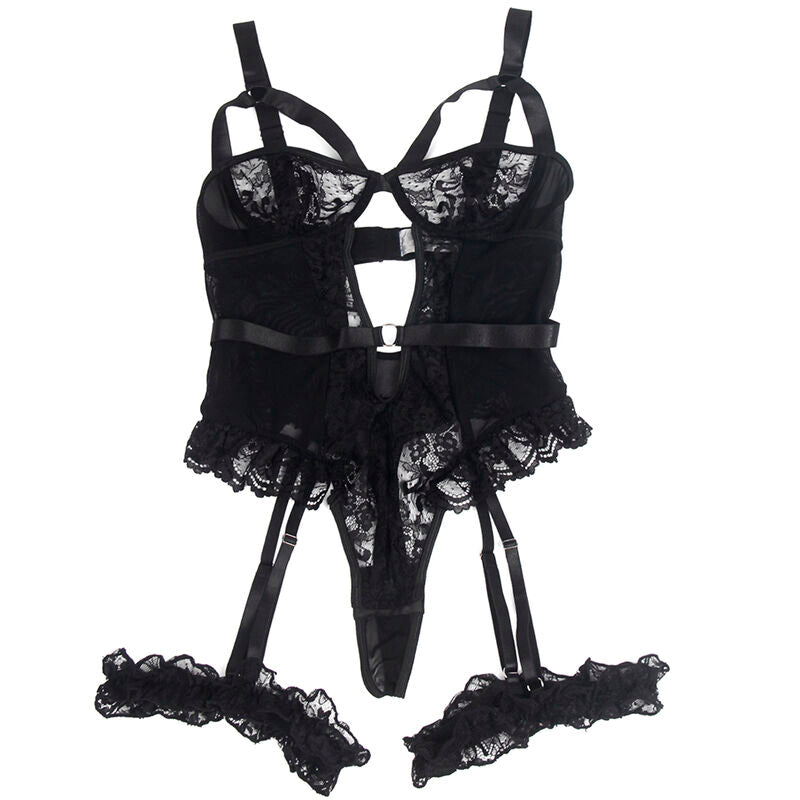 Subblime - Teddy avec Jarretière avec Détail Dentelle et Bandes Noir L/xl