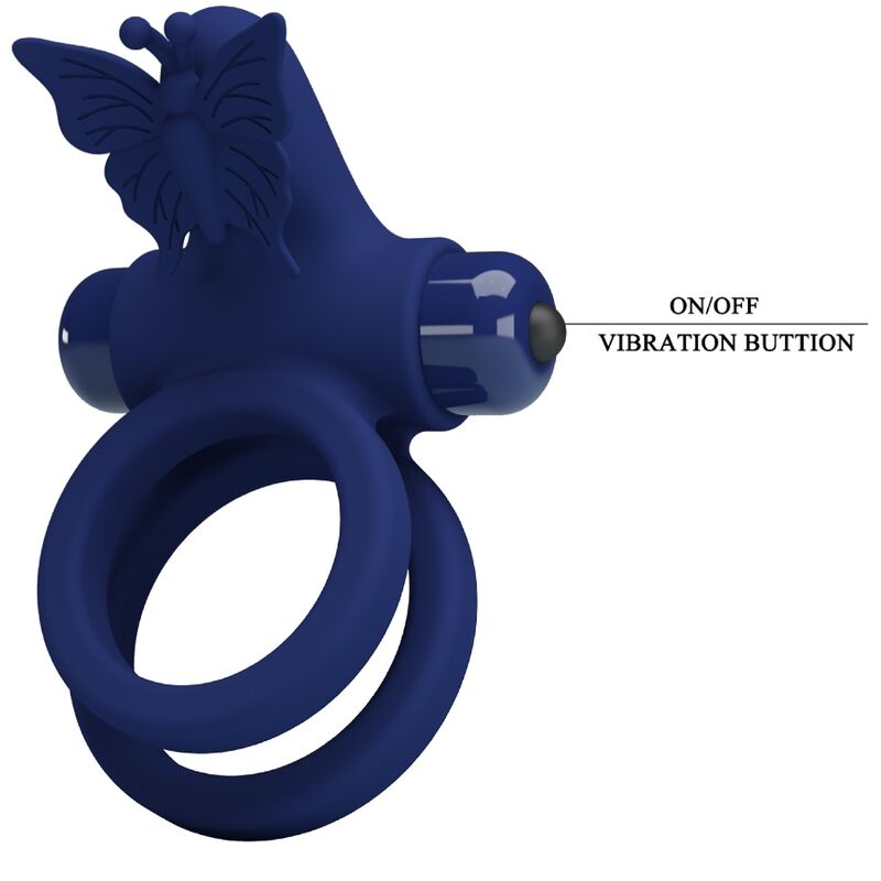 Pretty Love - Jamele Double Anneau avec Vibration & Stimulateur de Papillon Bleu