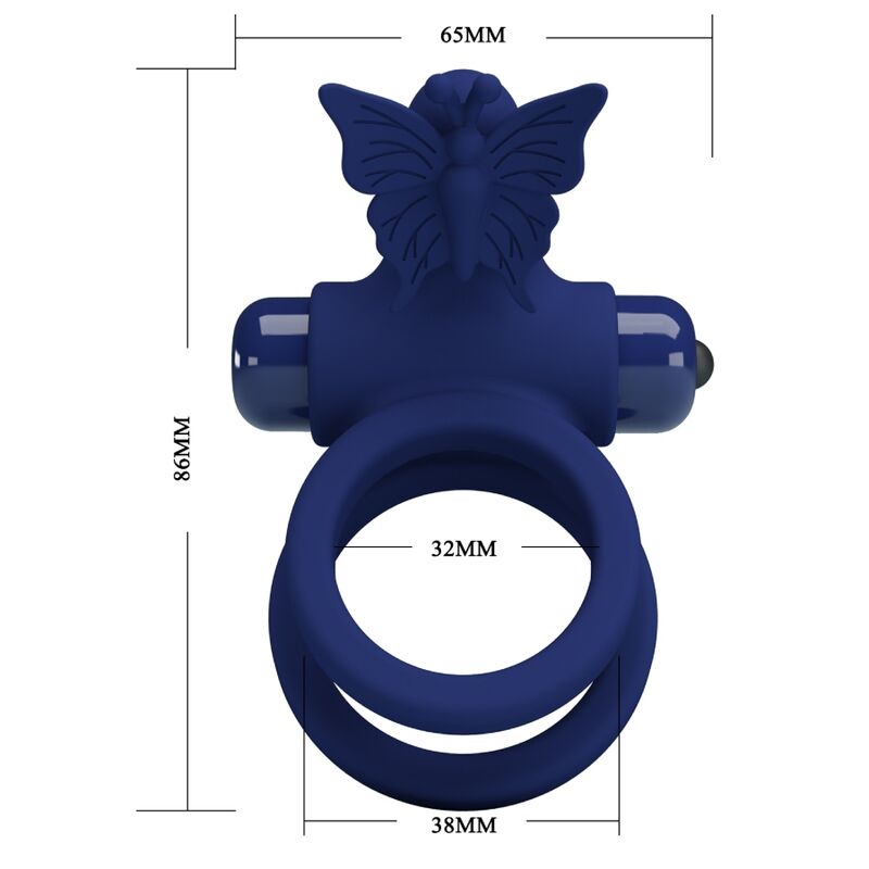 Pretty Love - Jamele Double Anneau avec Vibration & Stimulateur de Papillon Bleu