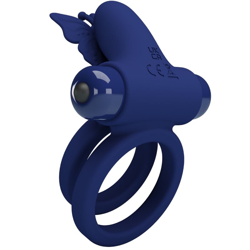 Pretty Love - Jamele Double Anneau avec Vibration & Stimulateur de Papillon Bleu