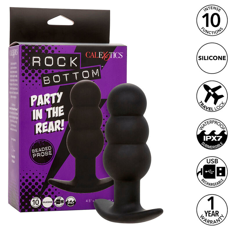 Calexotics - Rock Bottom Plug Anal Perlé 10 Vibrations Silicone Noir