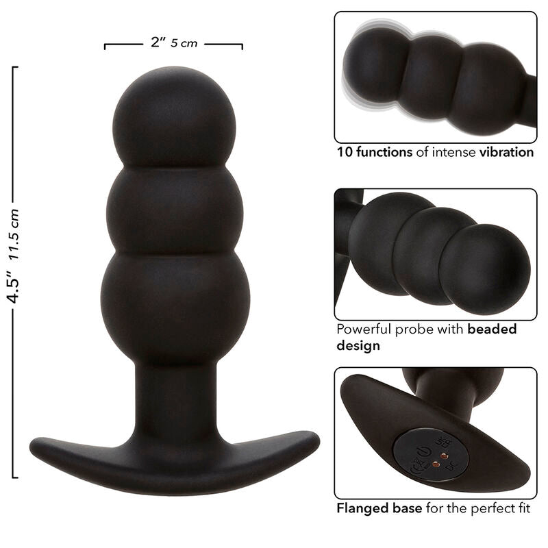 Calexotics - Rock Bottom Plug Anal Perlé 10 Vibrations Silicone Noir