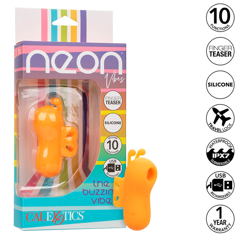 Calexotics - Neon Vibes Buzzing Vibe le Stimulateur de Doigts 10 Vibrations Orange