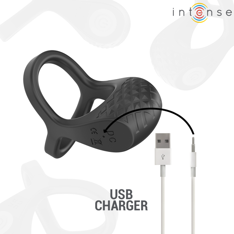 Intense - Alex Vibrateur Double Anneau Pénis 10 Vibrations Noir