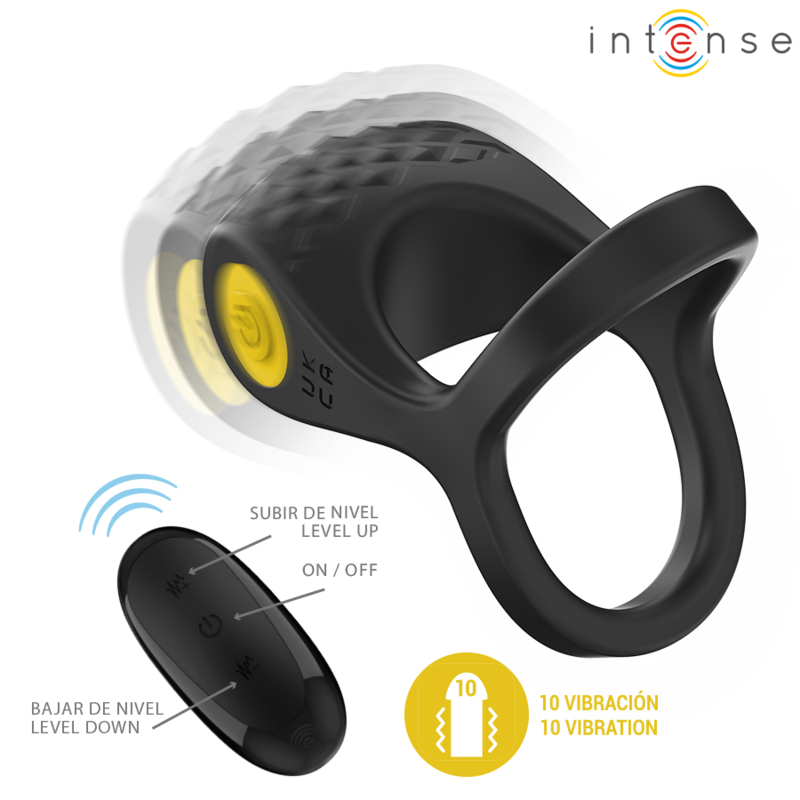 Intense - Alex Vibrateur Double Anneau Pénis 10 Vibrations Noir