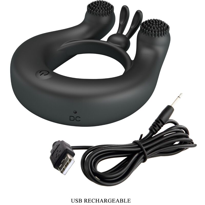 Pretty Love - Anneau Vibrant Dahlia + Stimulateur de Clitoris 12 Vibrations Noir