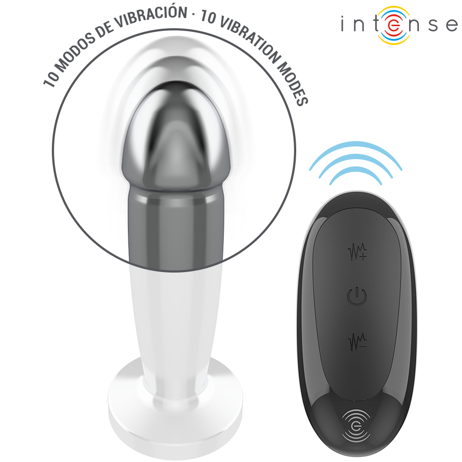 Intense - Plug Anal 10 Vibrations Gode Métallique avec Télécommande S
