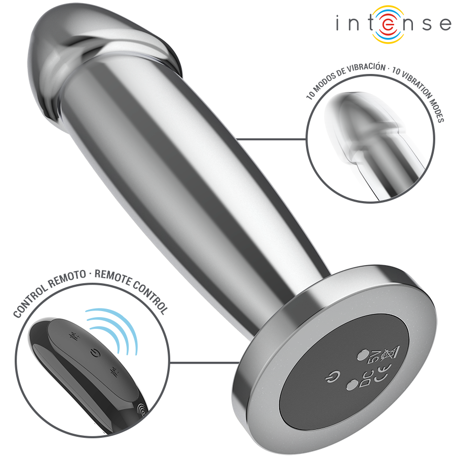 Intense - Plug Anal 10 Vibrations Gode Métallique avec Télécommande M