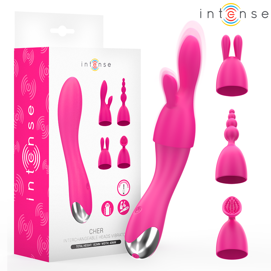 Intense - Vibrateur Cher avec 20 Modes de Mouvements et Embouts Interchangeables