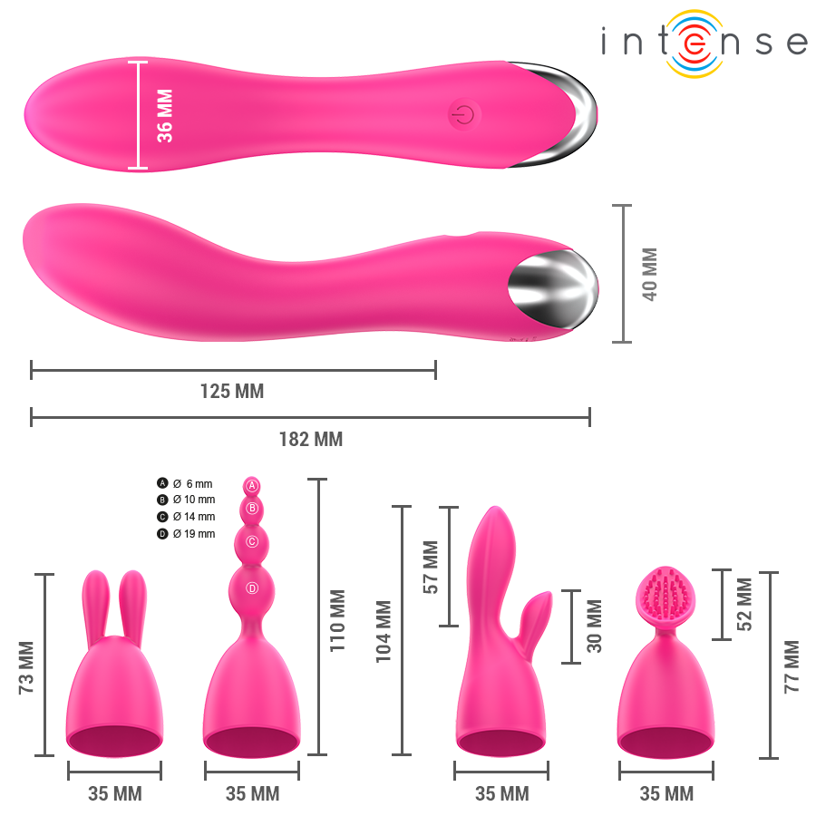 Intense - Vibrateur Cher avec 20 Modes de Mouvements et Embouts Interchangeables