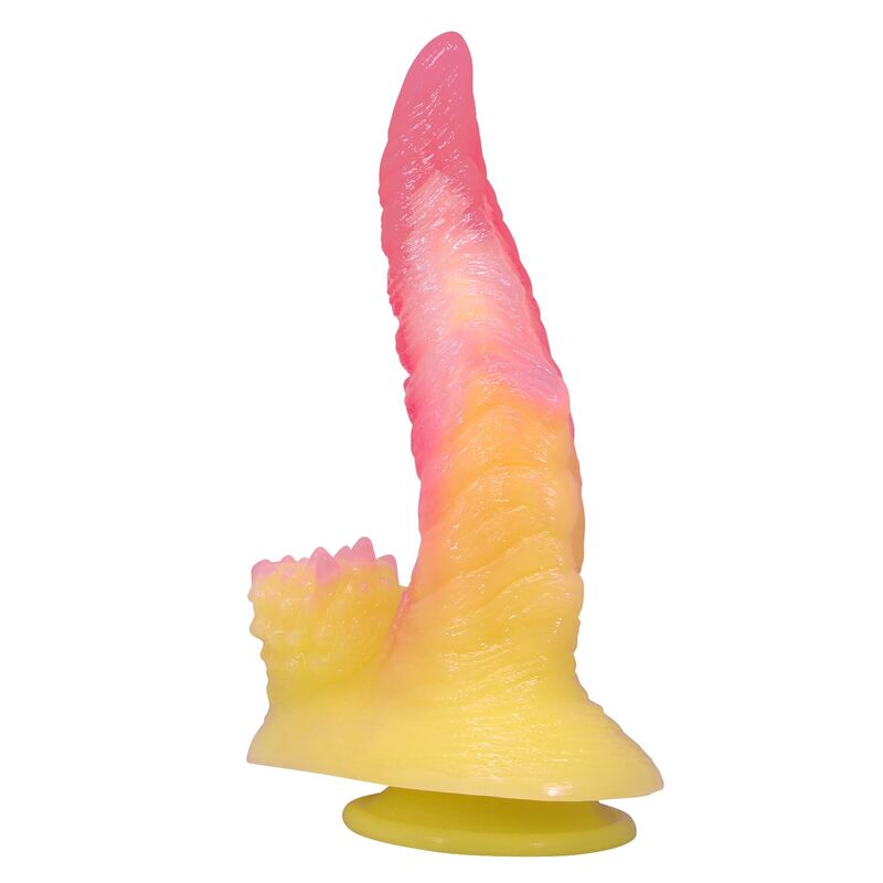 Power Monsters - Godemichet Monstre Ondulé Fantasy avec Ventouse 22,5 Cm Ø 5,5 Cm Rose et Jaune