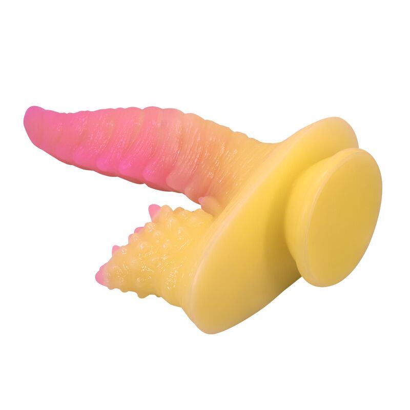 Power Monsters - Godemichet Monstre Ondulé Fantasy avec Ventouse 22,5 Cm Ø 5,5 Cm Rose et Jaune