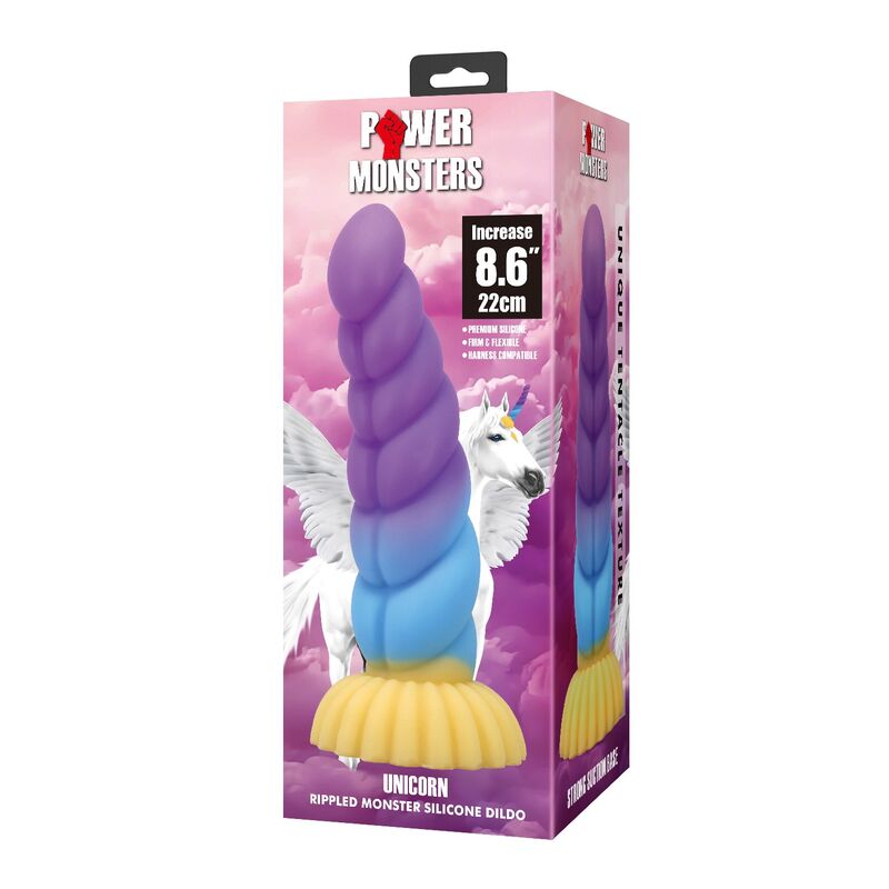 Power Monsters - Godemichet en Silicone Licorne Tricolor Fantasy 22 Cm Ø 5 Cm