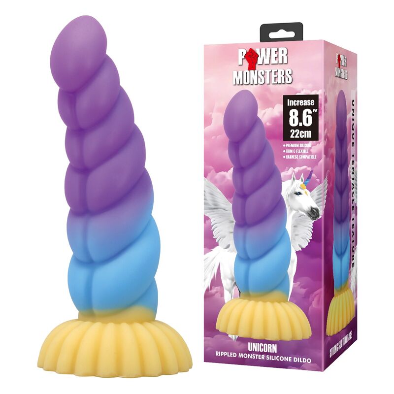 Power Monsters - Godemichet en Silicone Licorne Tricolor Fantasy 22 Cm Ø 5 Cm