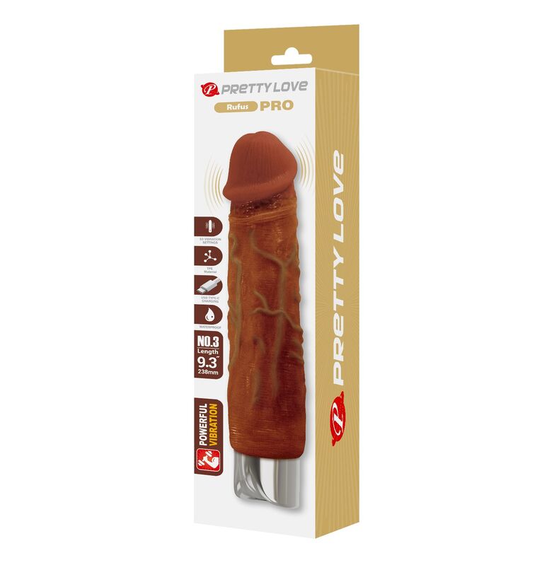 Pretty Love - Vibrateur Réaliste Professionnel 23,5 Cm Ø 4,8 Cm Marron