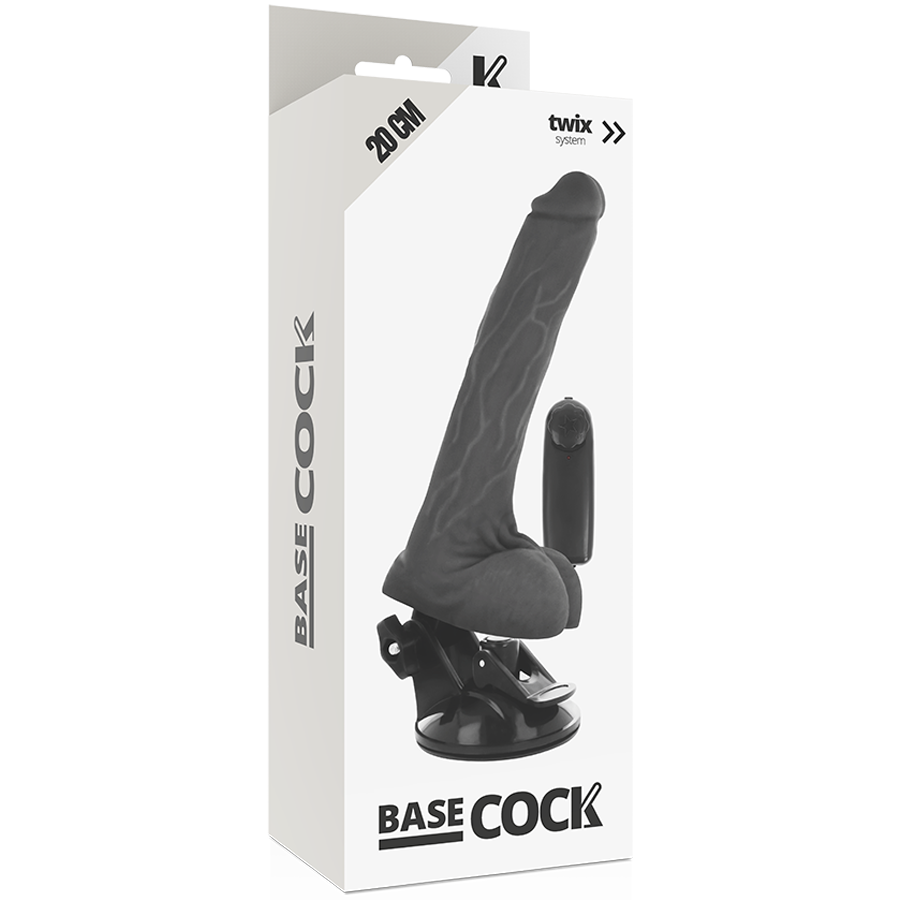 Basecock - Vibrateur Réaliste Noir Télécommande avec Testicules 20 Cm -o- 4 Cm