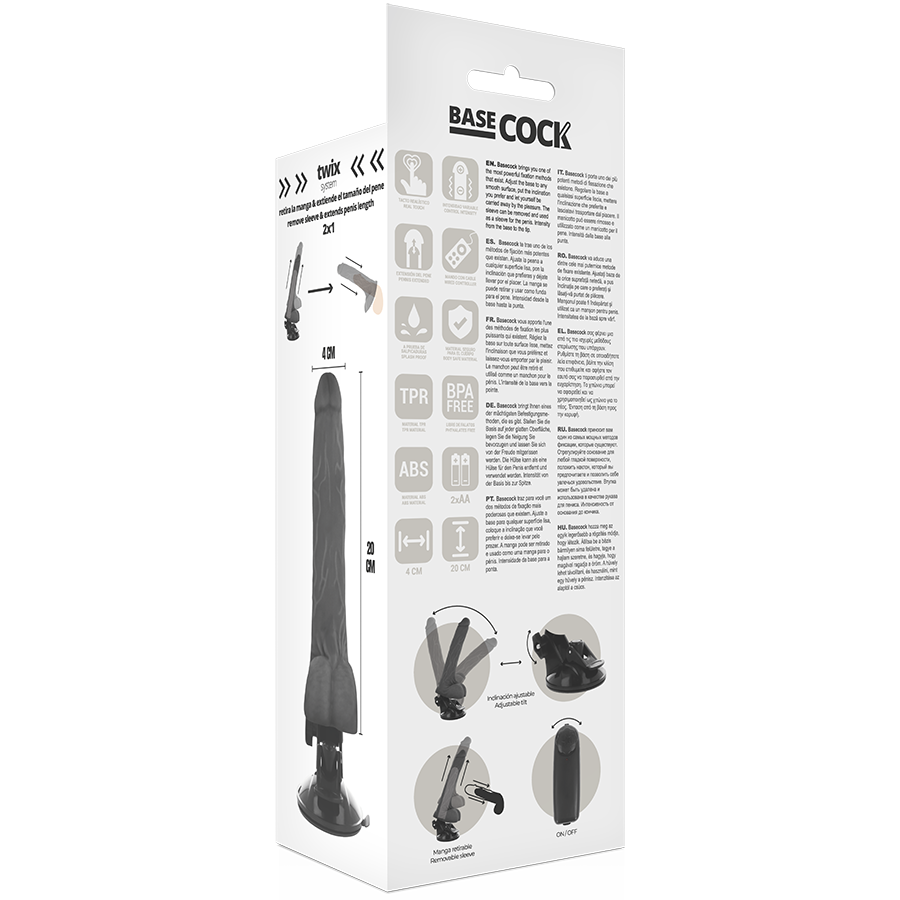 Basecock - Vibrateur Réaliste Noir Télécommande avec Testicules 20 Cm -o- 4 Cm