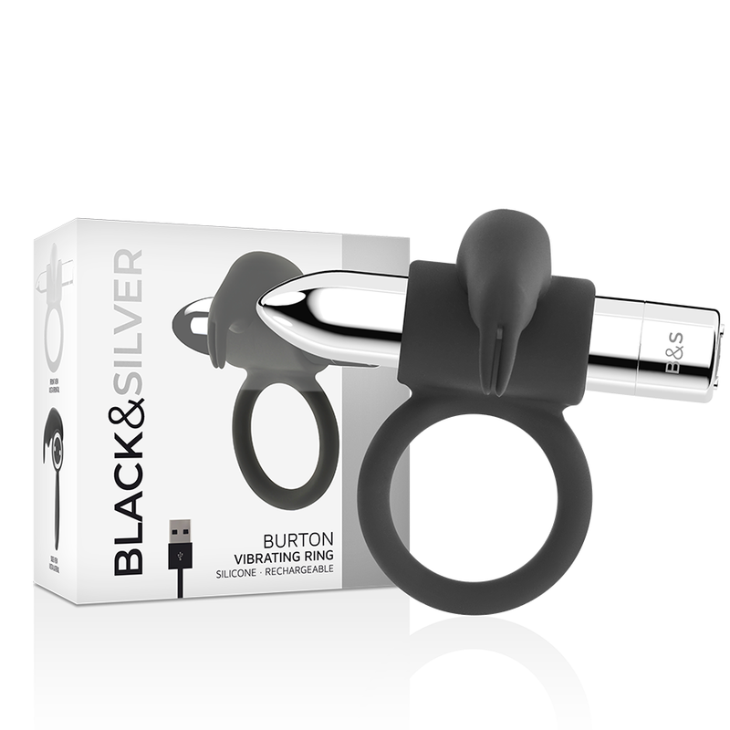 Black&silver - Bague Rechargeable Burton 10 Modes de Vibration