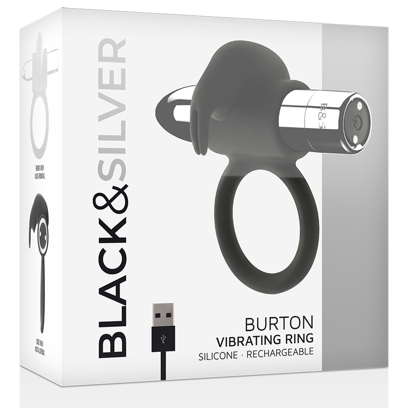 Black&silver - Bague Rechargeable Burton 10 Modes de Vibration