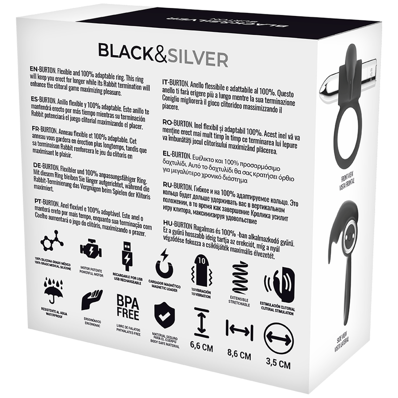 Black&silver - Bague Rechargeable Burton 10 Modes de Vibration
