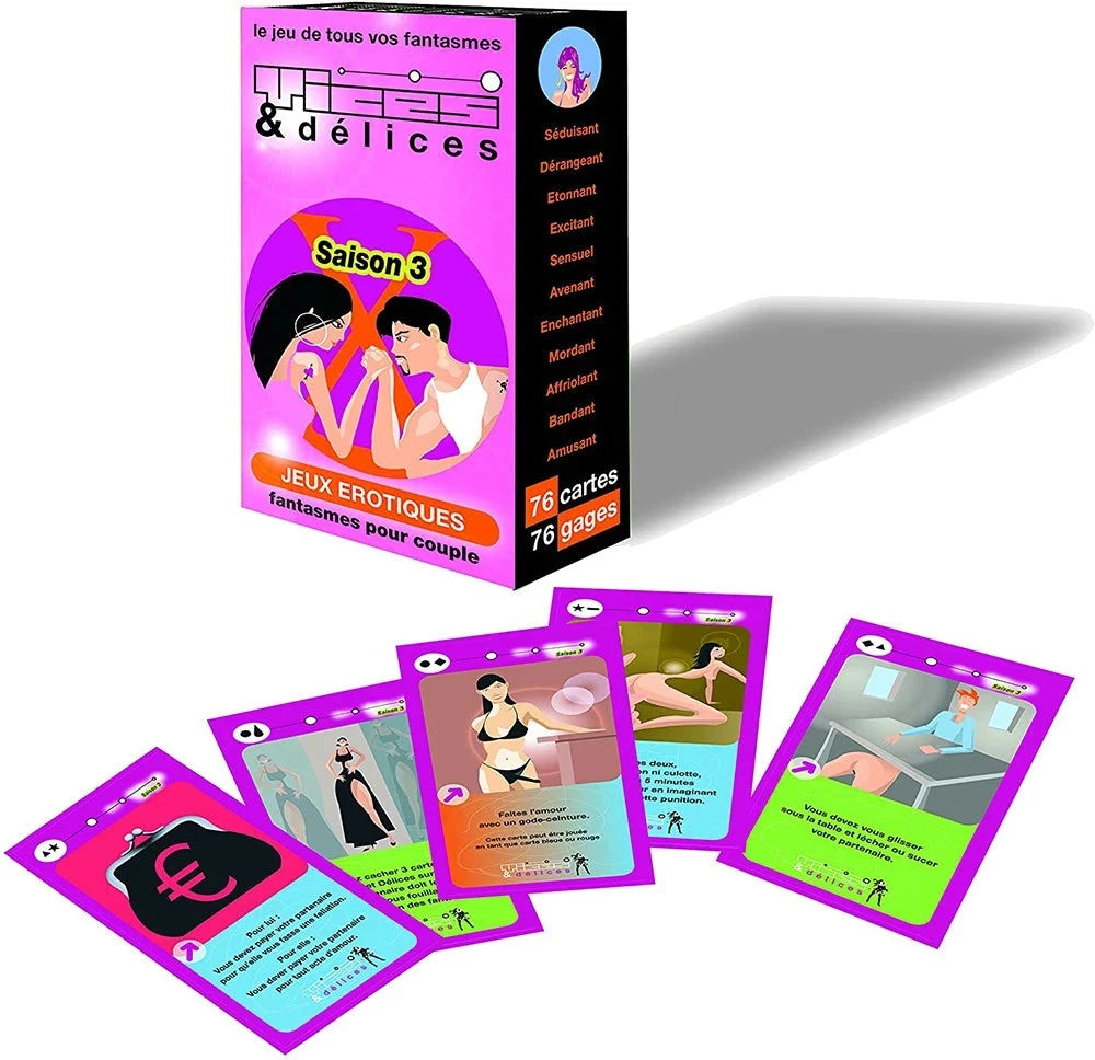 Jeu de cartes érotiques pour couples, éveil des fantasmes, 76 défis sensuels.