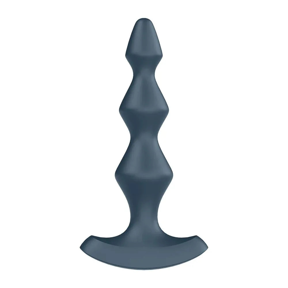 Plug anal vibrant en silicone gris, rechargeable USB pour plaisir intime.