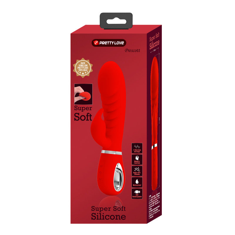 Prescott, vibromasseur rabbit point-G silicone super soft rouge