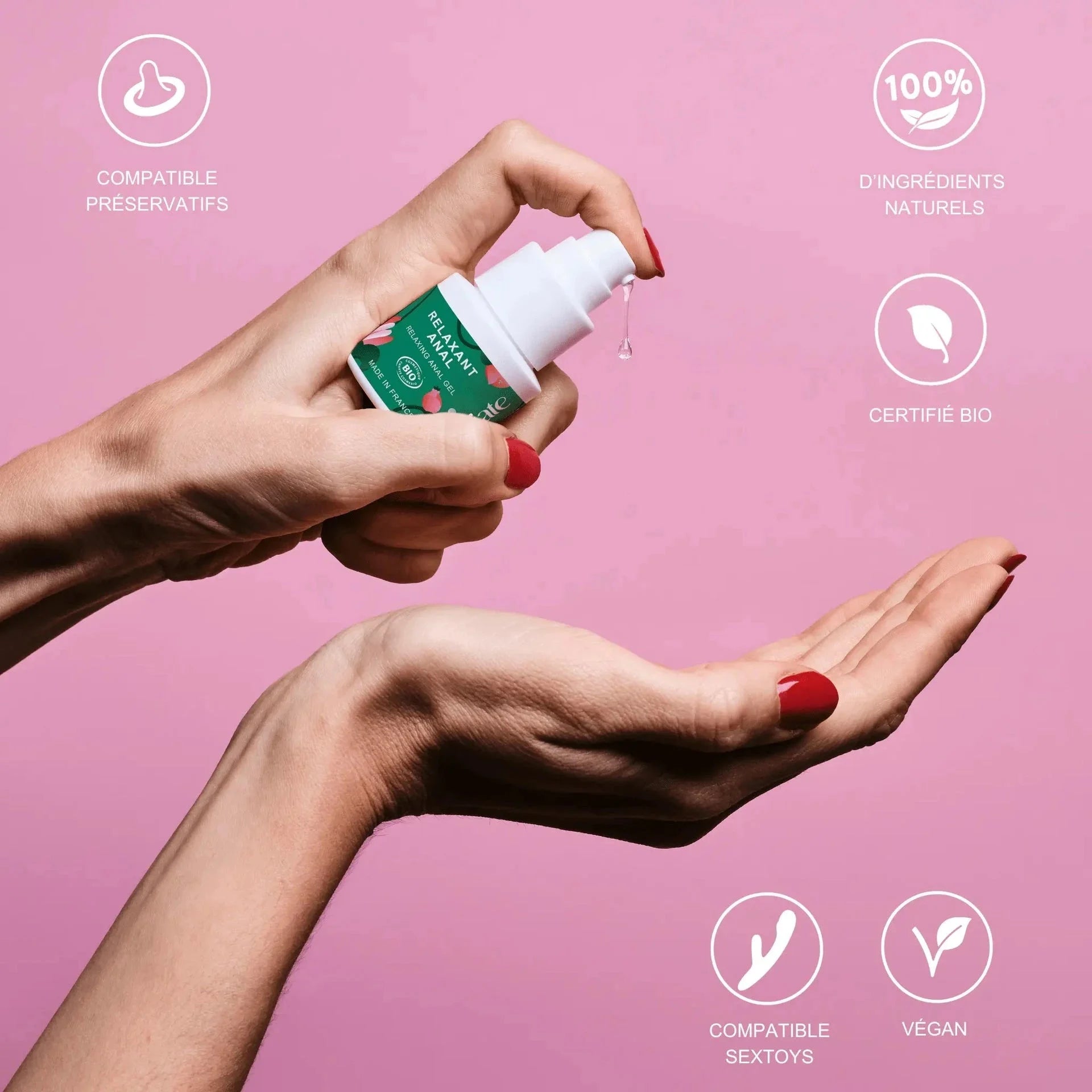 Lubrifiant anal naturel vegan bio, compatible sextoys et préservatifs. Formule enrichie en ingrédients naturels.