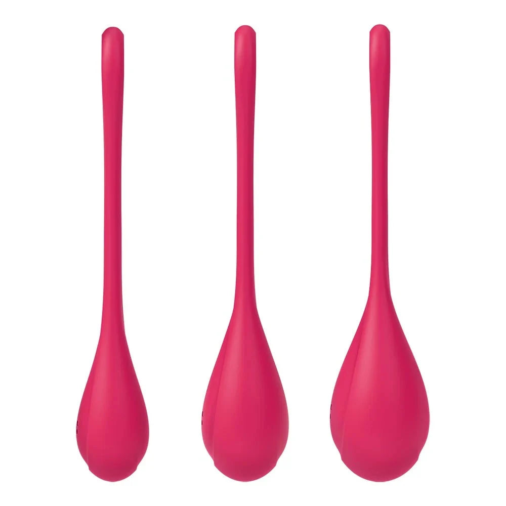 Set de 3 boules de geisha rouges, tonifiez votre périnée avec élégance. Idéal pour exercices intimes et bien-être féminin.