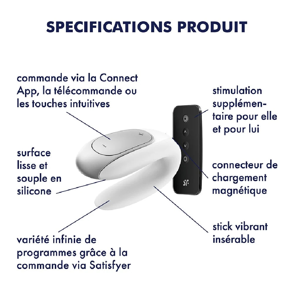 Sextoy de couple vibrant USB connecté Double Fun blanc