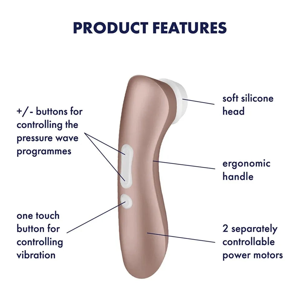 Stimulateur clitoridien ergonomique, tête en silicone doux, commande tactile pour ondes de pression, moteur puissant.