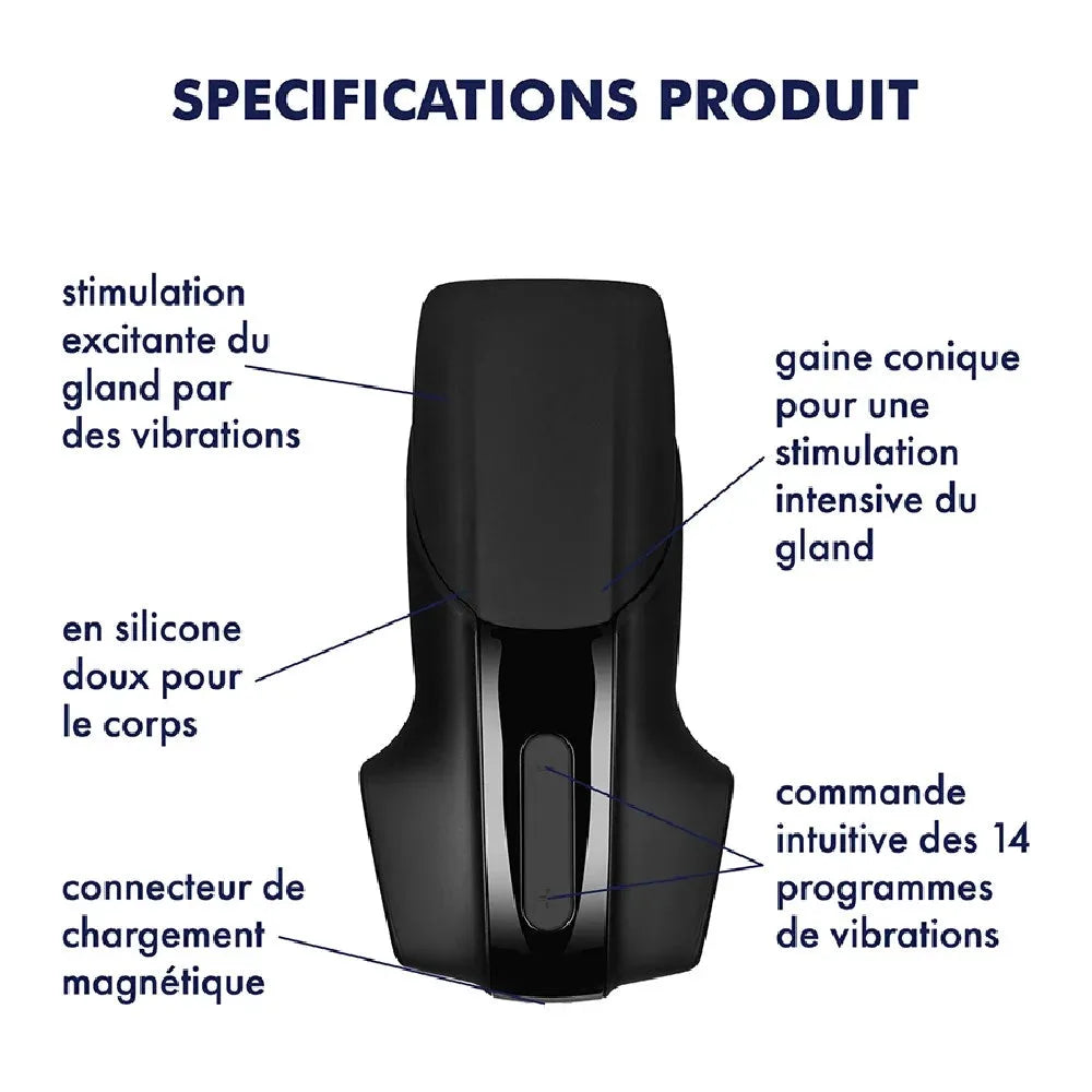 Stimulateur vibrant pour homme, gaine excitante en silicone doux avec 14 programmes, chargement magnétique.