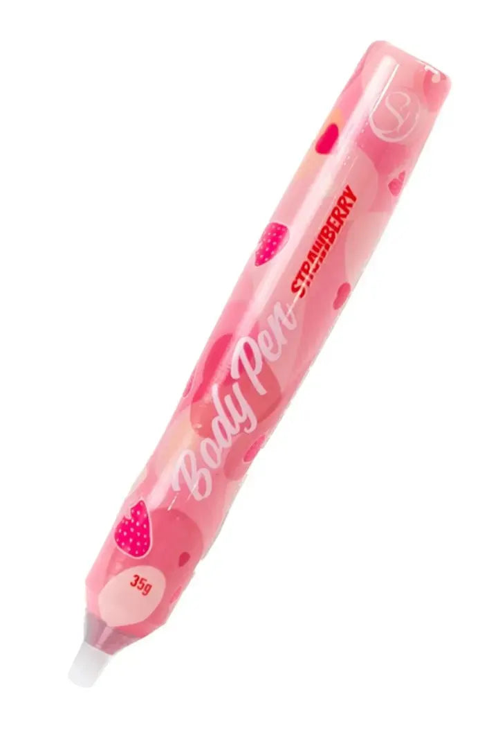 Stylo corporel comestible à la fraise pour jeux intimes sensuels, 35g.