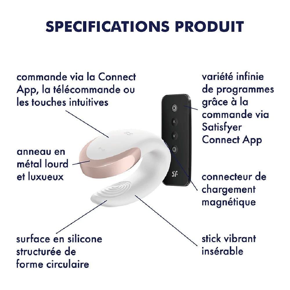 Vibromasseur connecté pour couple avec télécommande Double Love blanc