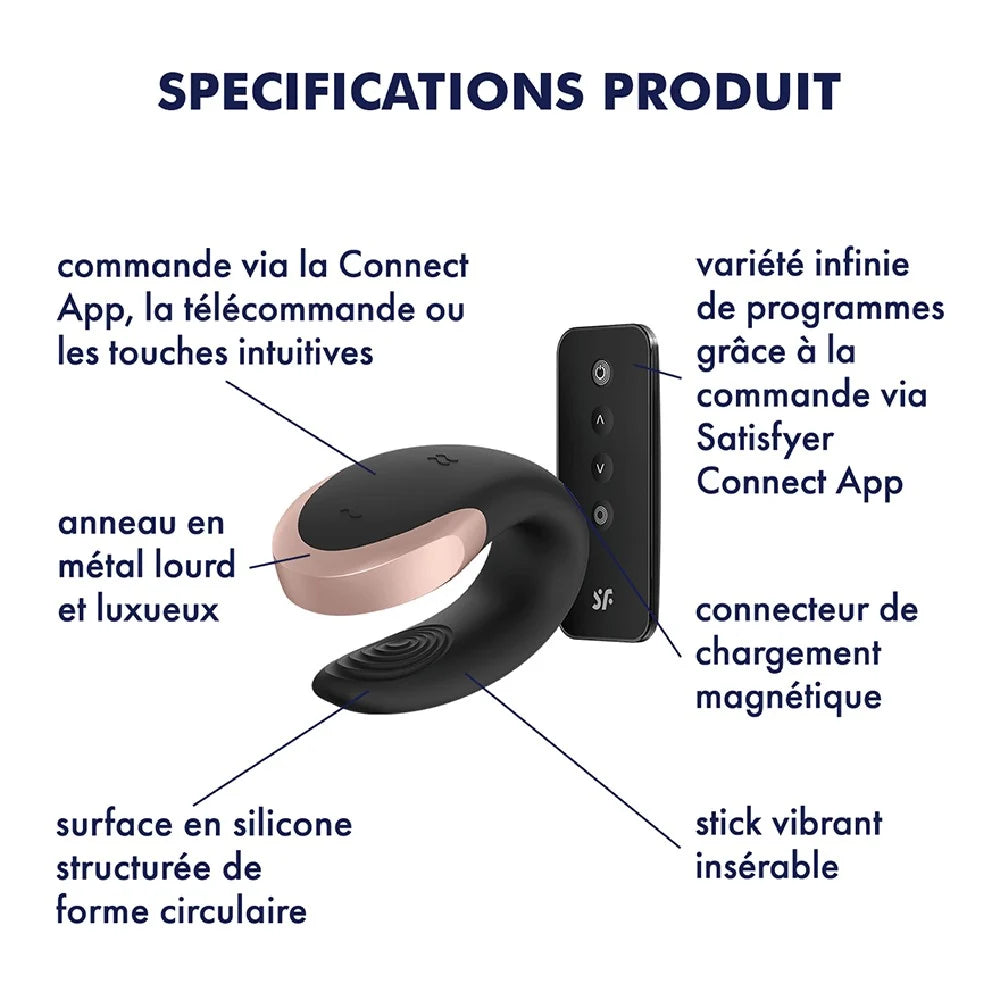 Vibromasseur connecté pour couple avec télécommande Double Love noir