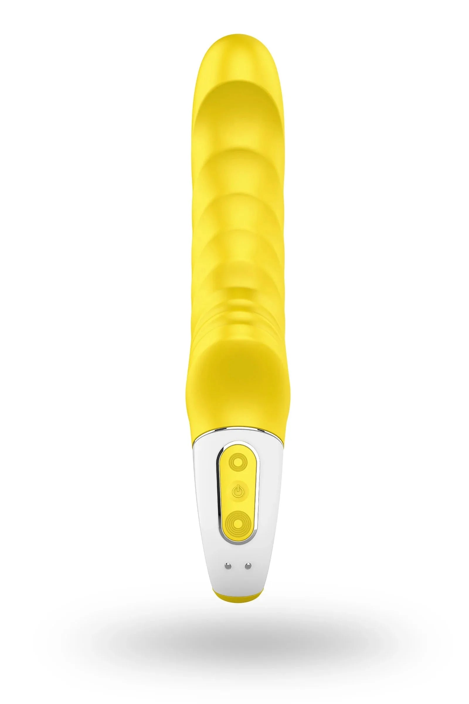 Vibromasseur silicone jaune, waterproof et rechargeable USB pour plaisirs intimes.