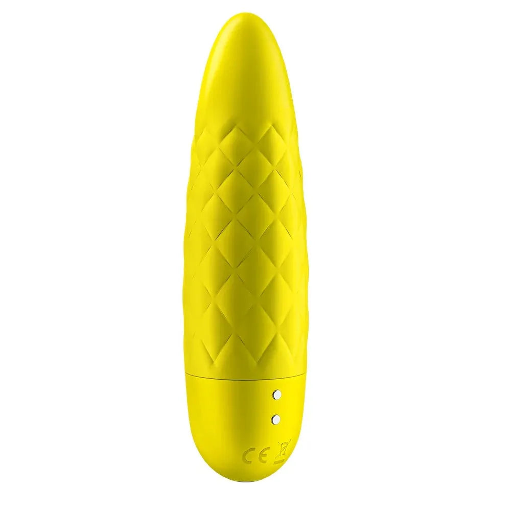 Vibromasseur jaune compact USB, texture en relief, intime et puissant.