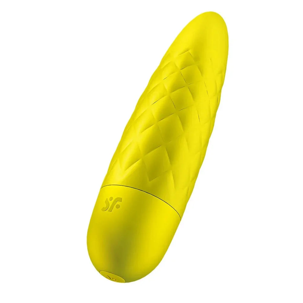 Vibromasseur jaune USB texturé en silicone, compact et puissant pour sensations intimes intensifiées.