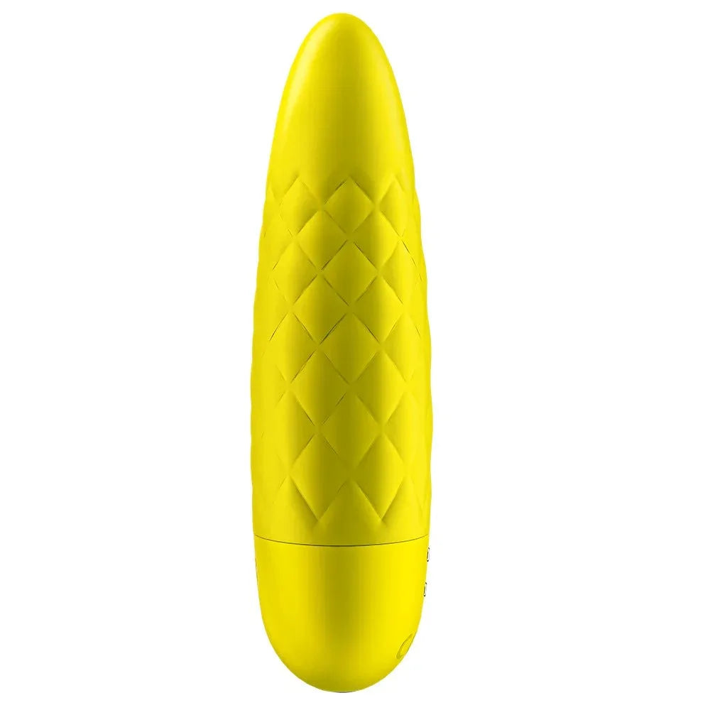 Vibromasseur bullet jaune rechargeable USB, design texturé, parfait pour un plaisir discret et efficace.