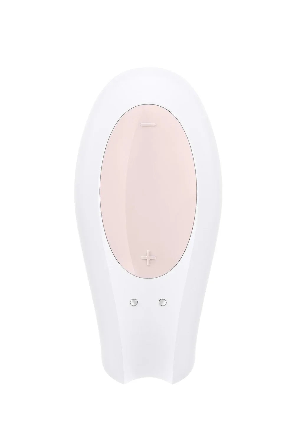 Vibromasseur blanc connecté en silicone pour couple, ergonomique et élégant.