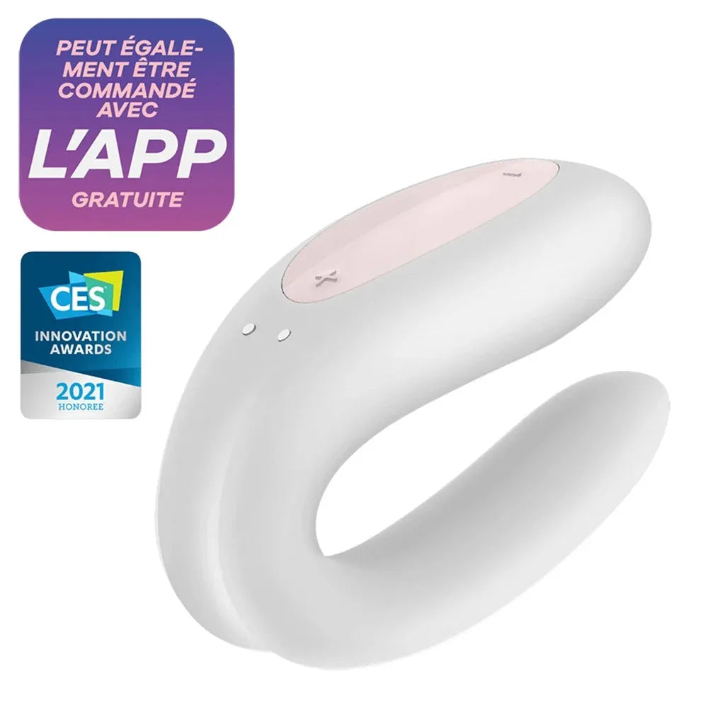 Vibromasseur double waterproof blanc, connectable pour couples.