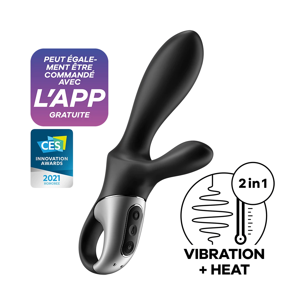 Vibromasseur rabbit noir USB, chauffant et connecté Heat Climax+